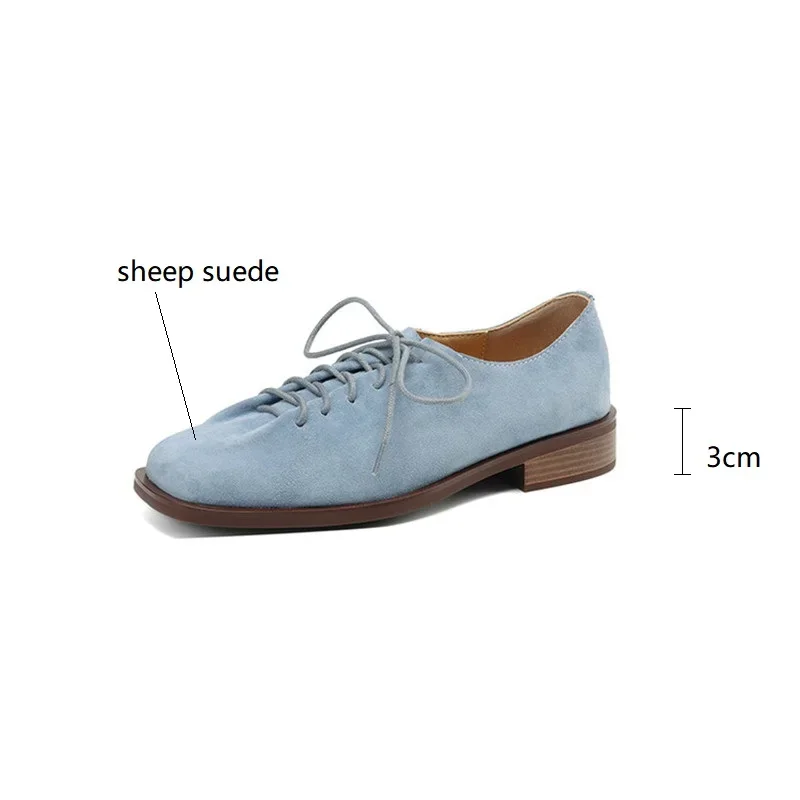 New Spring Sheep Suede Loafers Woman Shoes Chunky Heel Square Toe Shoes for Women Ladies Shoes Lace Women Pumps Low Heels