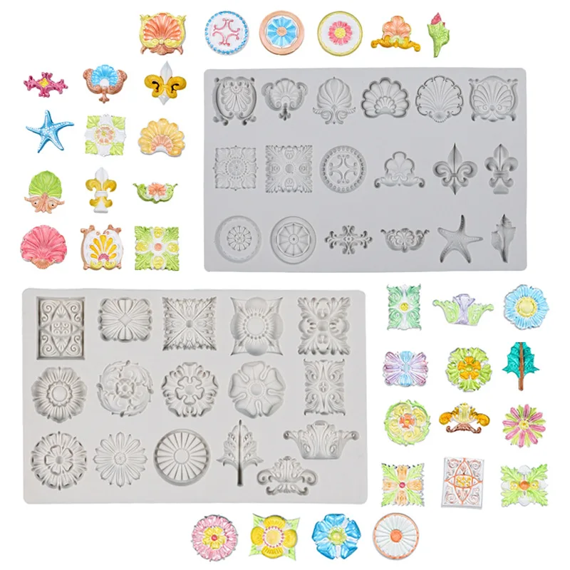 DIY Mini iconos Vintage moldes para velas de silicona DIY Shell flores plantas molde de yeso perfumado vela de jabón herramientas para hornear Chocolate