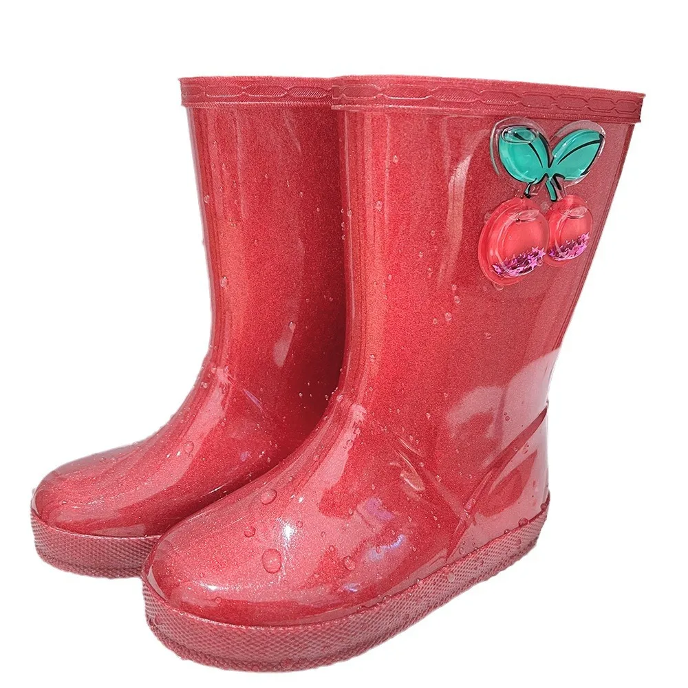 

Непромокаемые сапоги для девочек, непромокаемая обувь до середины икры, противоскользящие детские непромокаемые сапоги вишневого цвета, мягкие детские непромокаемые туфли из ПВХ