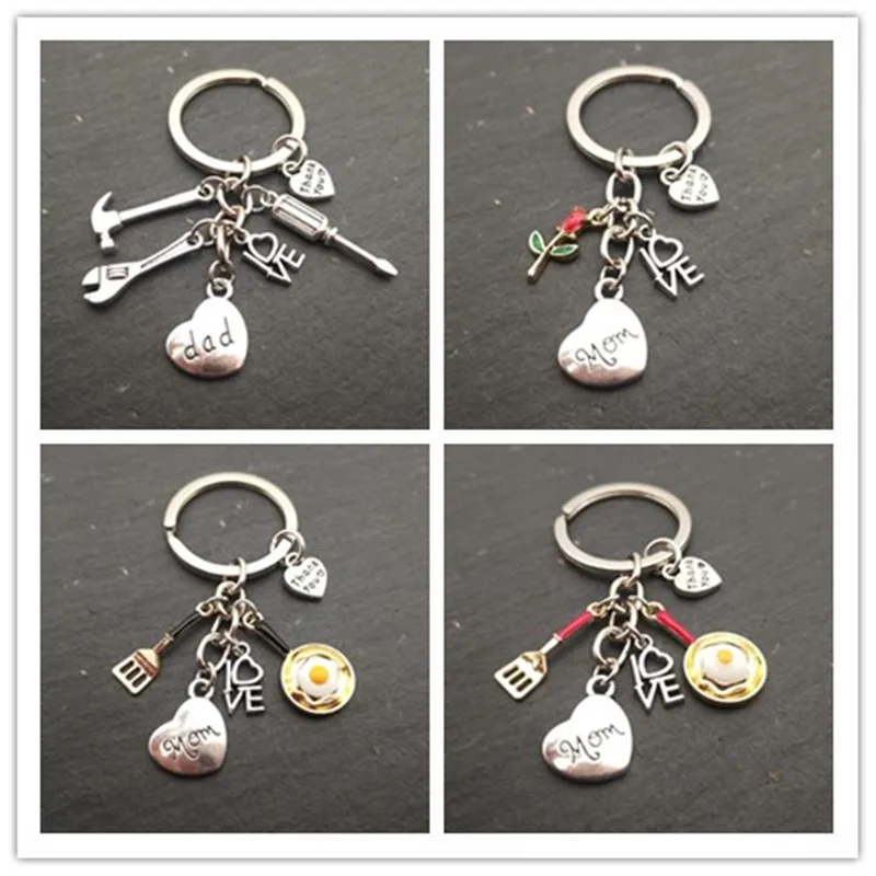 

European and American Jewelry Father's Day Gift Mother's Day Gift "I LOVE MOM I LOVE DAD" Metal Keychain Key Ring Jewelry