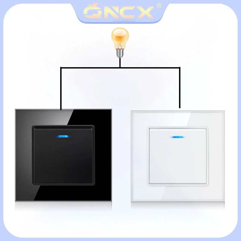 

QNCX Wall Light Switch EU UK Standard 1/2/3 Gang 2 Way Tempered Glass Switch Waterproof Push Button Switches Interruttore