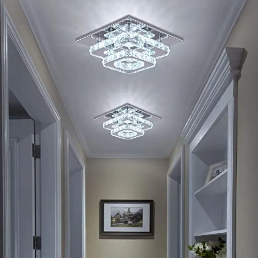 

Crystal Ceiling Light Square Chandelier Modern LED Flush Mount 2 Layers Ceiling Lamp Lighting Fixture for Dining Room Living Ro