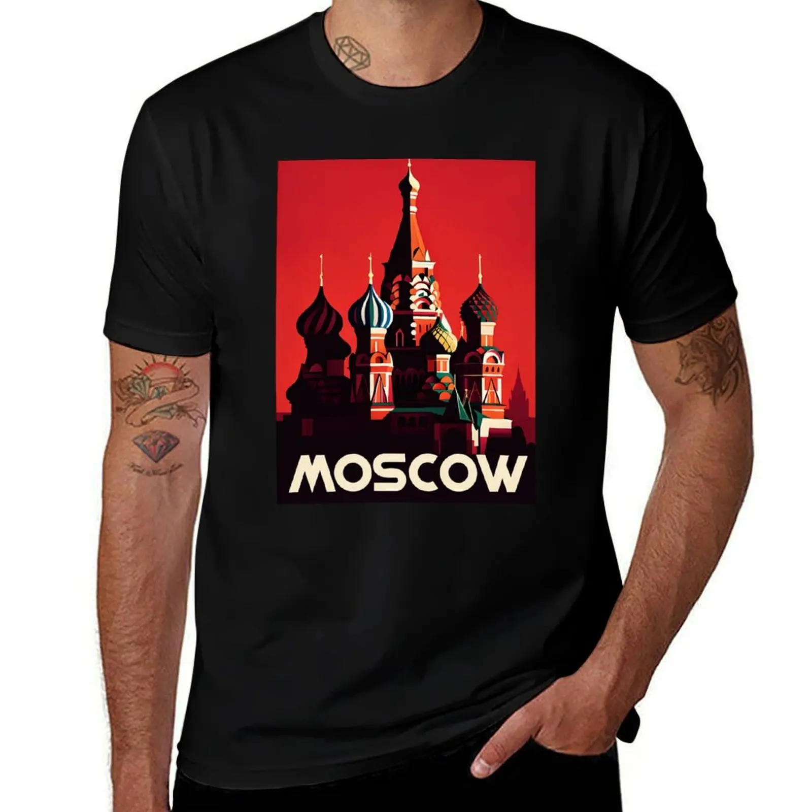 

Funny Vintage Post Card Moscow T-Shirt oversized designer shirts Clothing slim fit t shirts for men