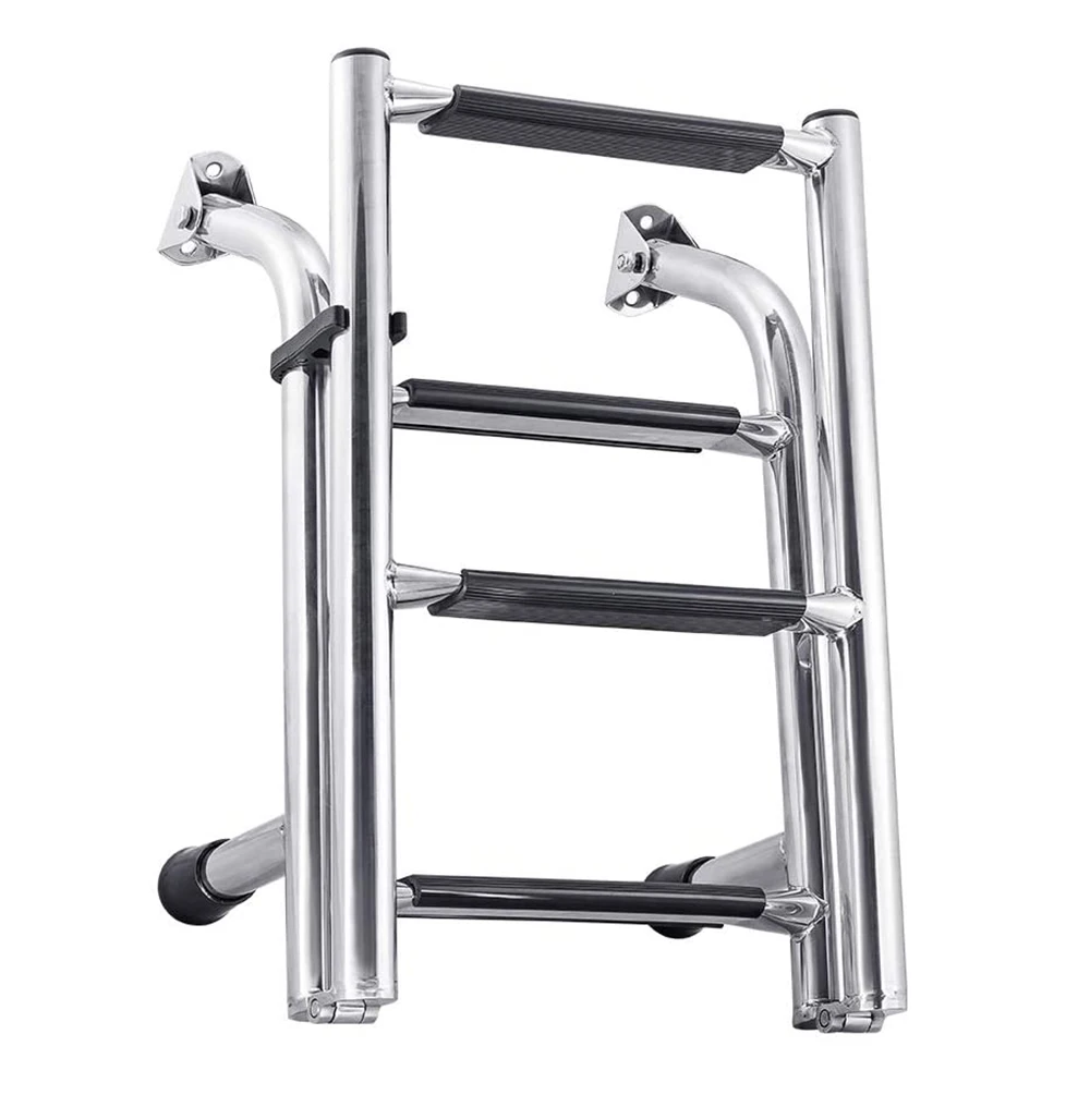 Boat Accessories 4 Step Folding Ladder Marine Stainless Steel Pontoon Ladder Polished 3+1 Step