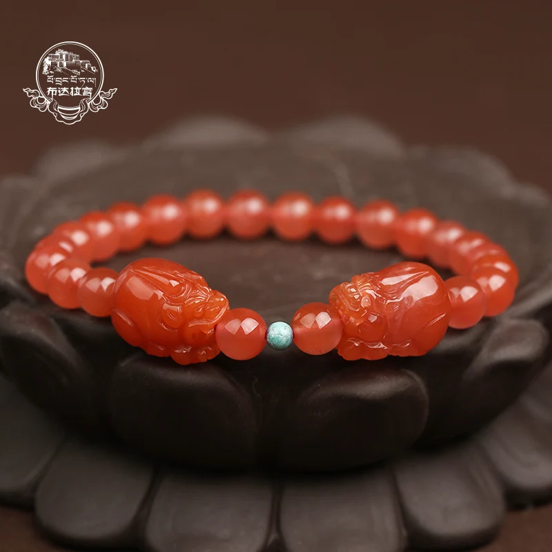 

Potala Palace South Red Lucky Elephant Brave Hand String For Men And Women Honey Wax Turquoise With Bead Bracelet As Gift