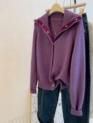 Giacca maglione tinta unita colletto rovesciato Cardigan lavorato a maglia donna autunno inverno nuovi maglioni monopetto larghi soprabito