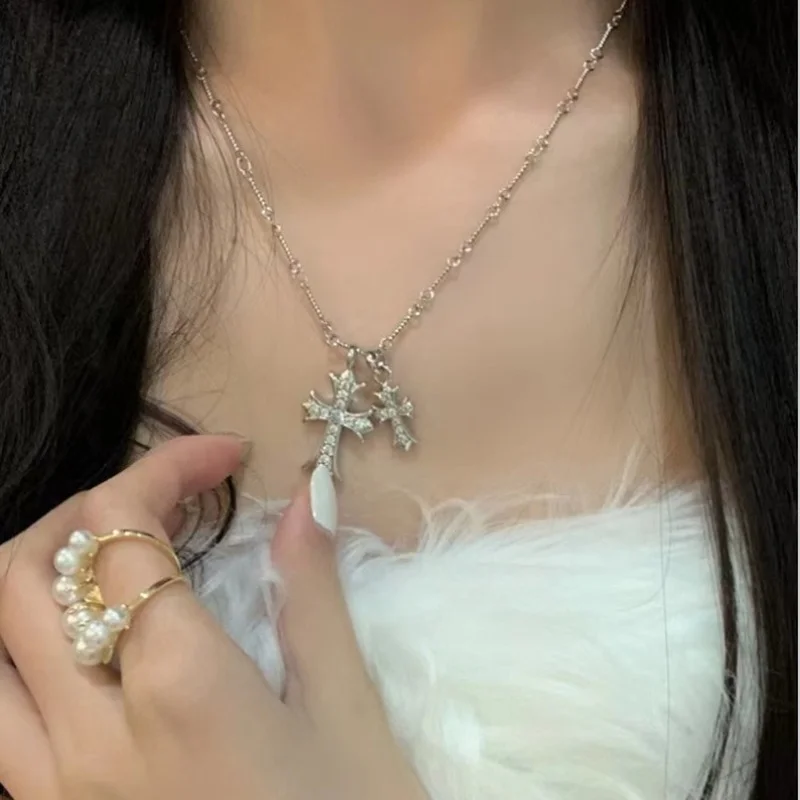 Fashion Necklaces 2023 Woman New Fashion Double Cross Necklace Women's Light Luxury Pendant for Women Free Shipping Items