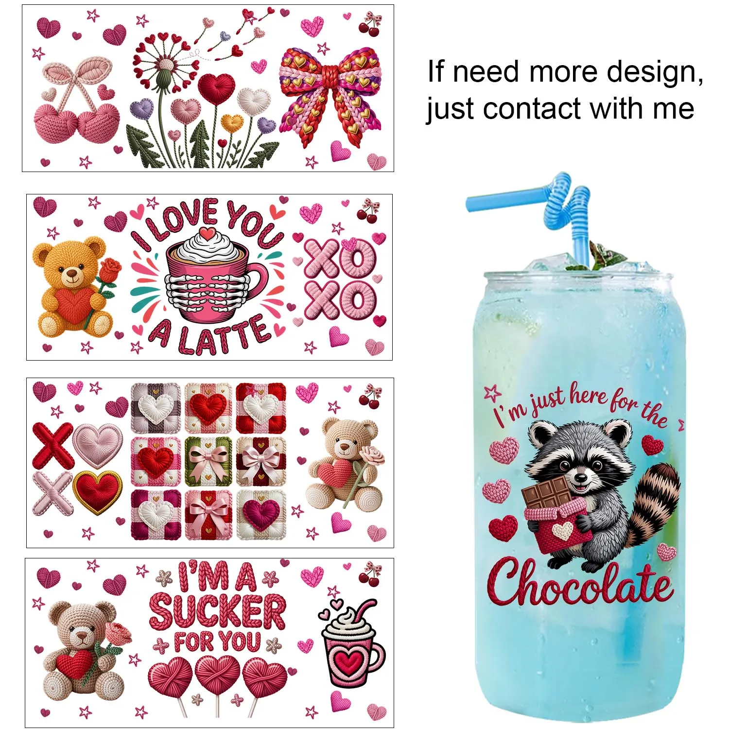Valentine's Day Vibe Cute Style Artwork UV DTF Sticker DIY Decals 3D transfers uvdtf stickers 16oz uv dtf cup wraps