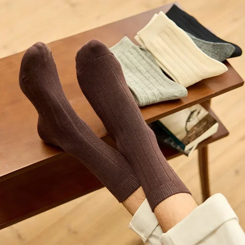 Thick Men Socks Winter Warmer Middle Tube Sock for Men Male Wool Cashmere Thermal Solid Black Gray Elastic Long Sox 2025Autumn