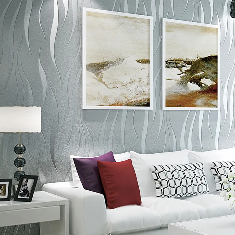 Simple and Fashionable Elegant Wavy Striped Gray TV Background Wallpaper Modern Living Room Sofa Nonwoven Wall Covering