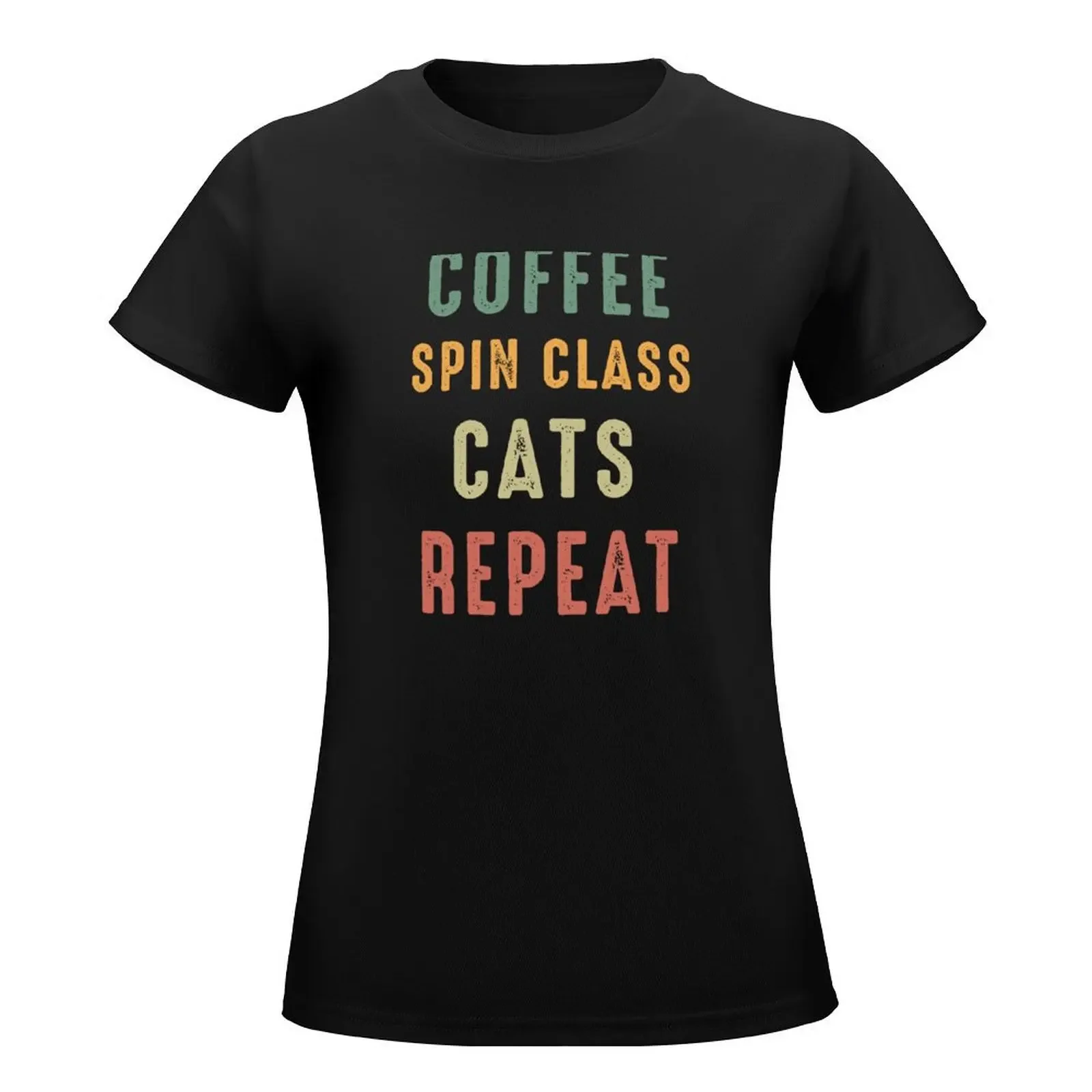 Coffee Spin Class Cats Repeat, Funny Spin, Spinning Saying T-Shirt tops graphics tees Women's tops