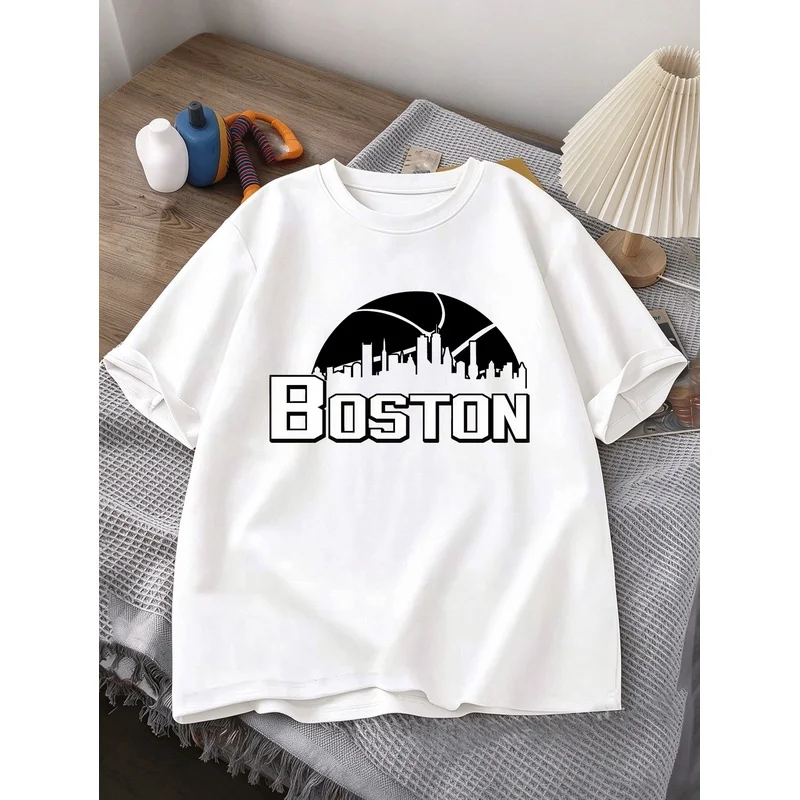 Men'S Fashion Printed T-Shirt Men'S Boston Sky Graphic Top Summer Casual Short-Sleeve T-Shirt Suitable for everyday wear