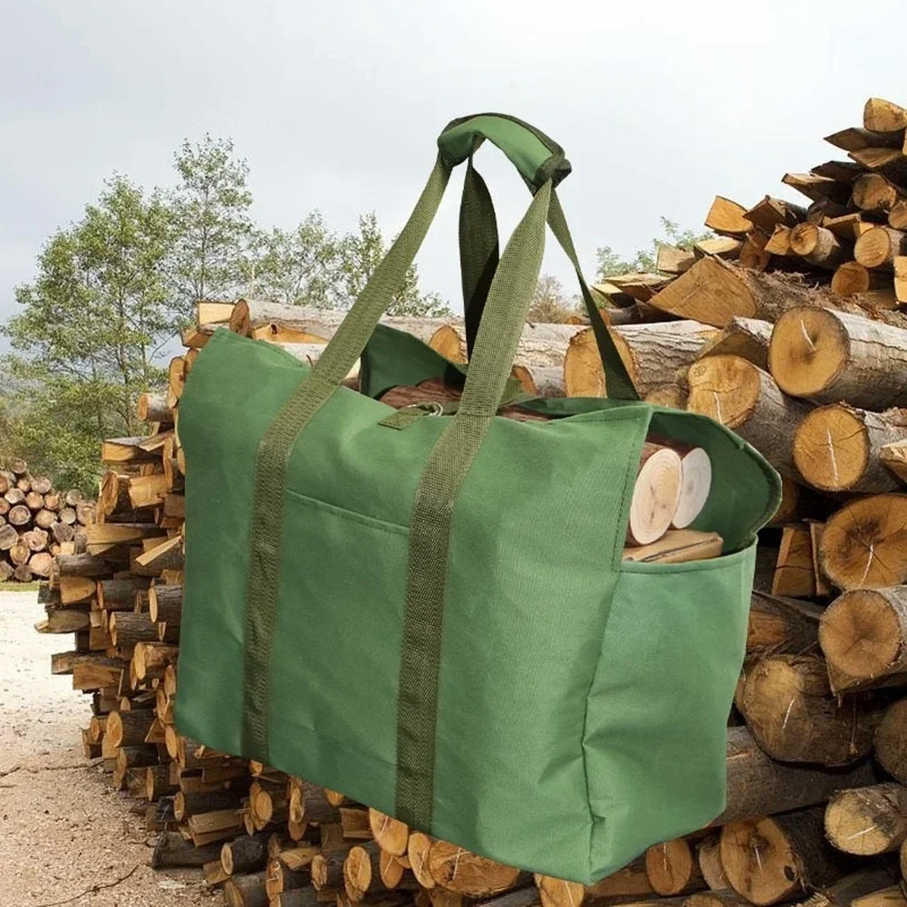 Large Capacity Canvas Log Carrier Bag With Side Pockets Soft Handle Firewood Storage Tote For Indoor Outdoor Fireplace Accessory