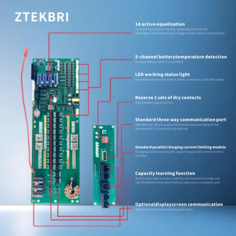 ZTEKBRI Homehold Lifepo4 بطارية ليثيوم أيون موازن نشط 1A الذكية BMS 3.8 بوصة شاشة LCD 16S 48V 100A 200A 150A #6