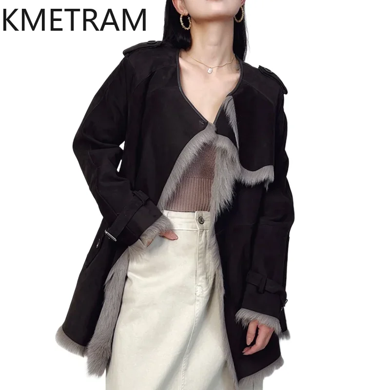 Natural Wool Sheepskin Double Faced Fur Coat Women 2024 Winter Clothes Mid Length Fur Jacket New in Outerwears шуба женская