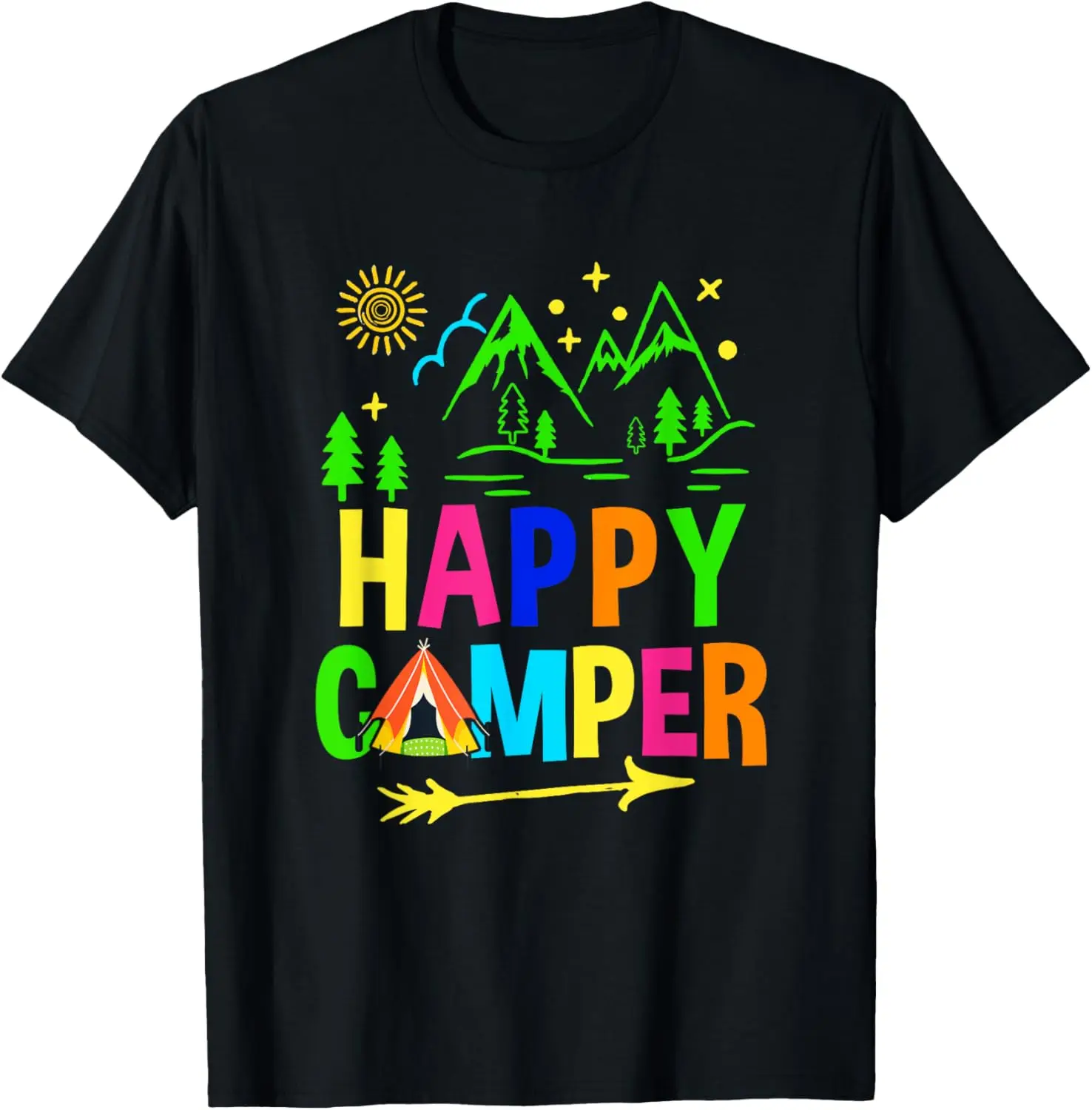 Arrow Camper Happy Summer Camp Camping Men Women Kids T-Shirt