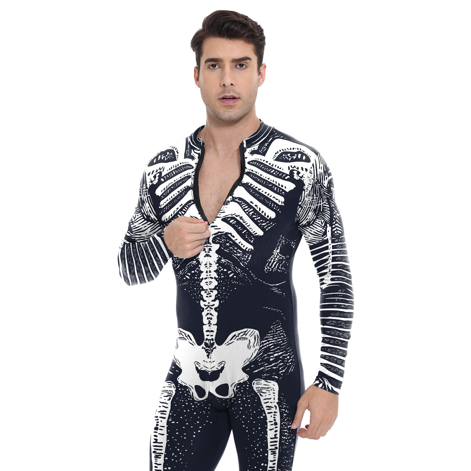 Erwachsene Männer Skelett Overall 3D Gedruckt Cosplay Kostüm Punk Bodys Halloween Party Karneval Leistung Zentai Catsuit