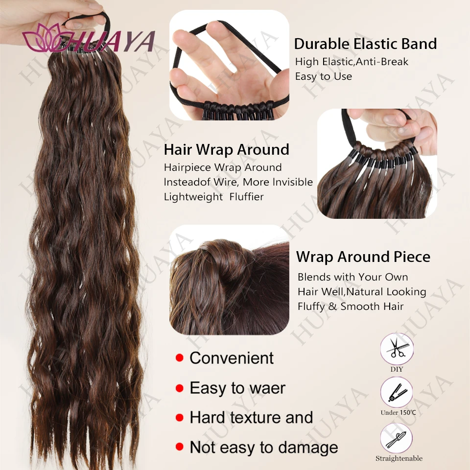 Ponytail Extensions, Elastic Band Ponytail Heat Resistant Extension For Women, Long Wavy Wrap Synthetic Pony Tails Daily Cosplay