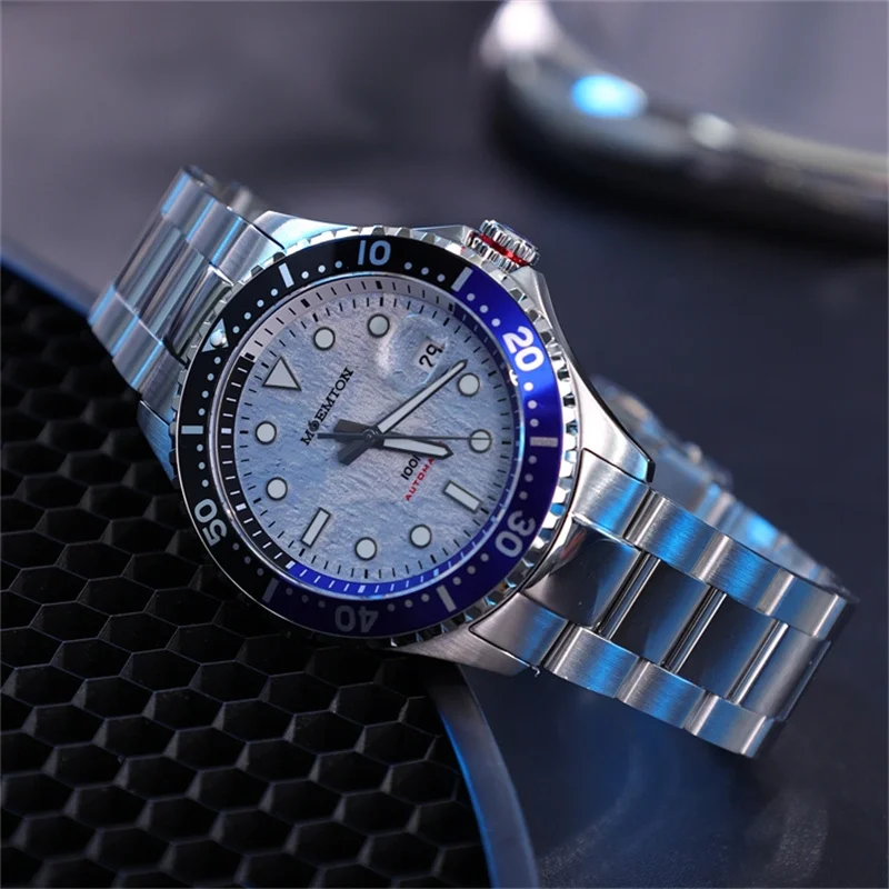 Reloj mecánico MOEMTON Original para hombre, reloj con cristal de zafiro, 10bar, 100M, resistente al agua, reloj deportivo de buceo, acero inoxidable de lujo