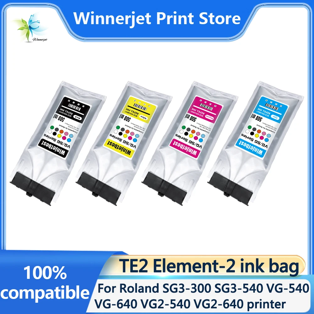 Winnerjet TE2 Element-2 Eco-Solvent Ink Bag with Chip for Roland SG3-300 SG3-540 VG-540 VG-640 VG2-540 VG2-640 VG3-540 Printers