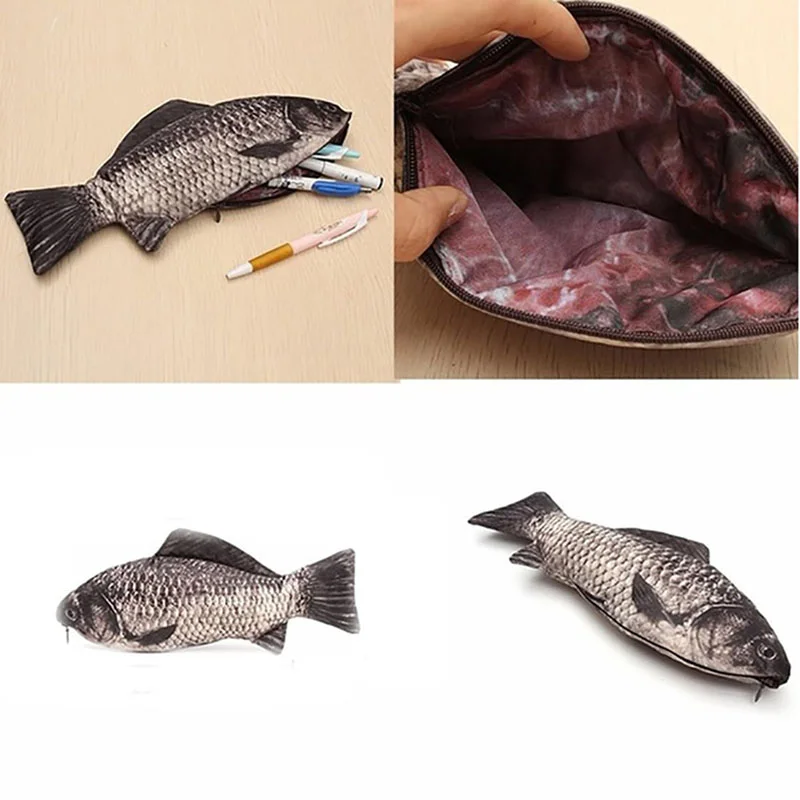 Pencil Bag Carp Pen Bag Realistic Fish Shape Make-up Pouch Pen Pencil Case With Zipper Back To School Pencil Pouch Pen Bag