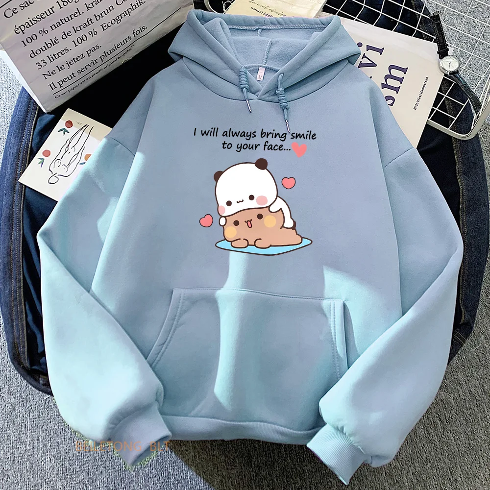 

Panda Bear Bubu Dudu Love Heart Sweatshirts I'm Always Bring Smile To Your Face Printing Hoodies Women Cartoon Clothing Female