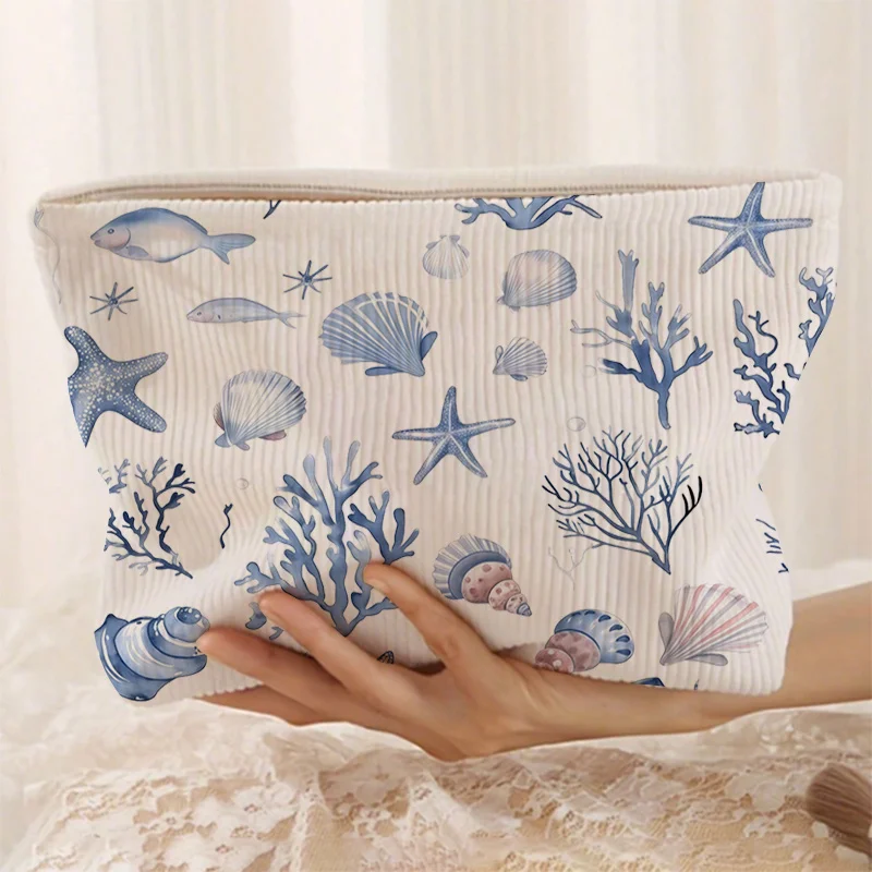 1pc Marine Life Pattern Handbag, Toiletry Bag, Makeup Bag, Candy Storage Pouch, Sanitary Pad Storage Bag Travel Makeup Bag