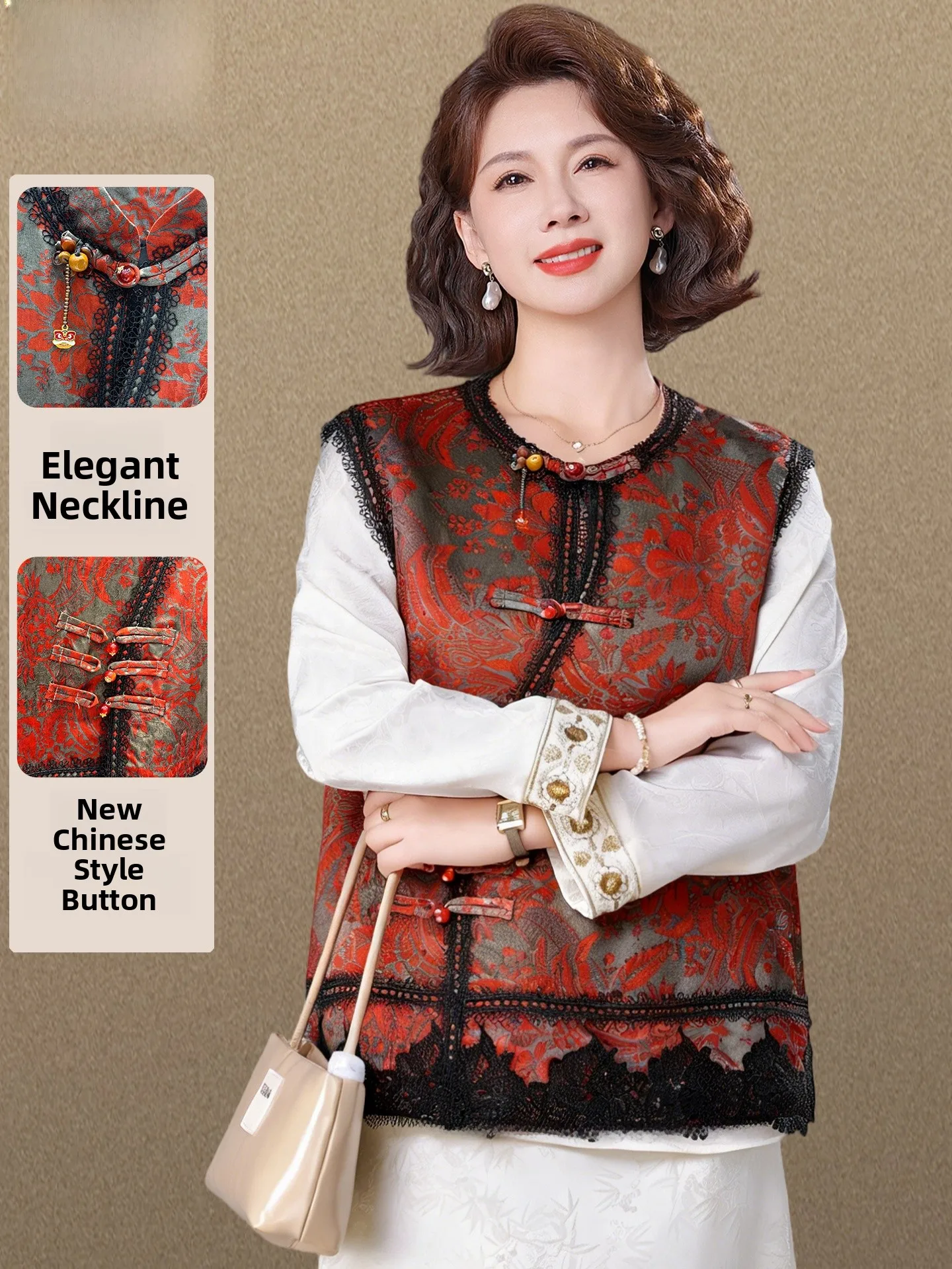 

Новая женская безрукавка 2026 года в китайском стиле для весны и осени, повседневный топ без рукавов для женщин среднего и старшего возраста