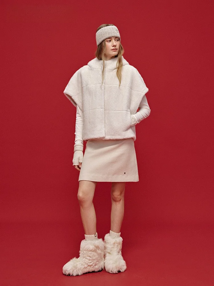 

Moonmoi Snow Mountain S ort Hooded Fake Mink Fur Warm Vest Casual Sle Girls Inner Wear Polyester Fiber Zipper Closure