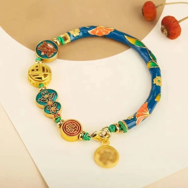 Fragrant Grey Glaze Color Preservation Burned Blue Half Bracelet Ancient Cloisonne Enamel Original Art Creation Lucky Transfer