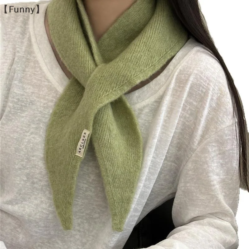 〔Funny〕Wool Knitted Knitted Scarf Multi-functional Warm Triangular Scarf Headscarf Winter Warm Knitting Neckerchief Hair Wrap