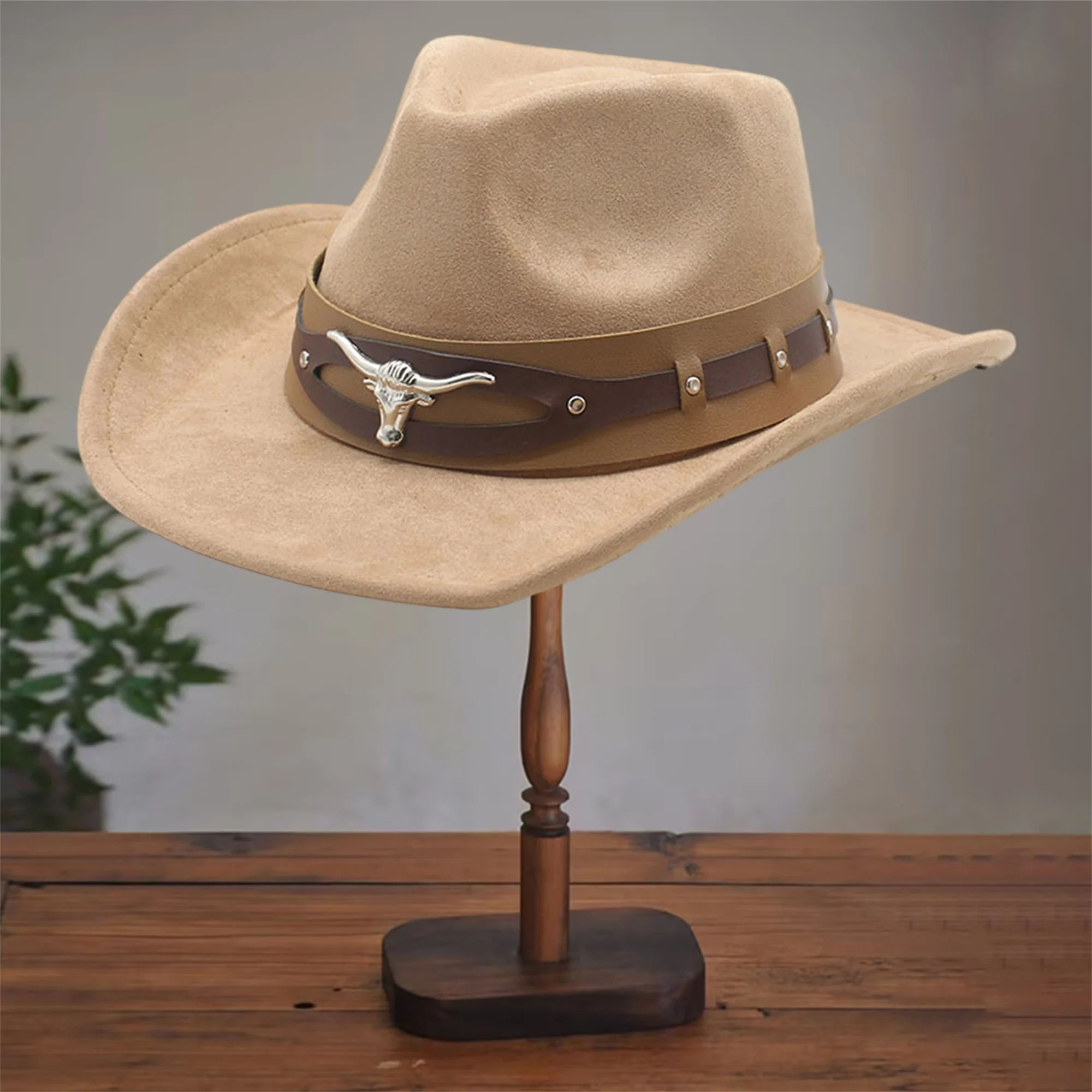 

Винтажная кожаная ковбойская шляпа для мужчин и женщин с пряжкой в виде головы быка и кепкой в западном стиле с широкими полями