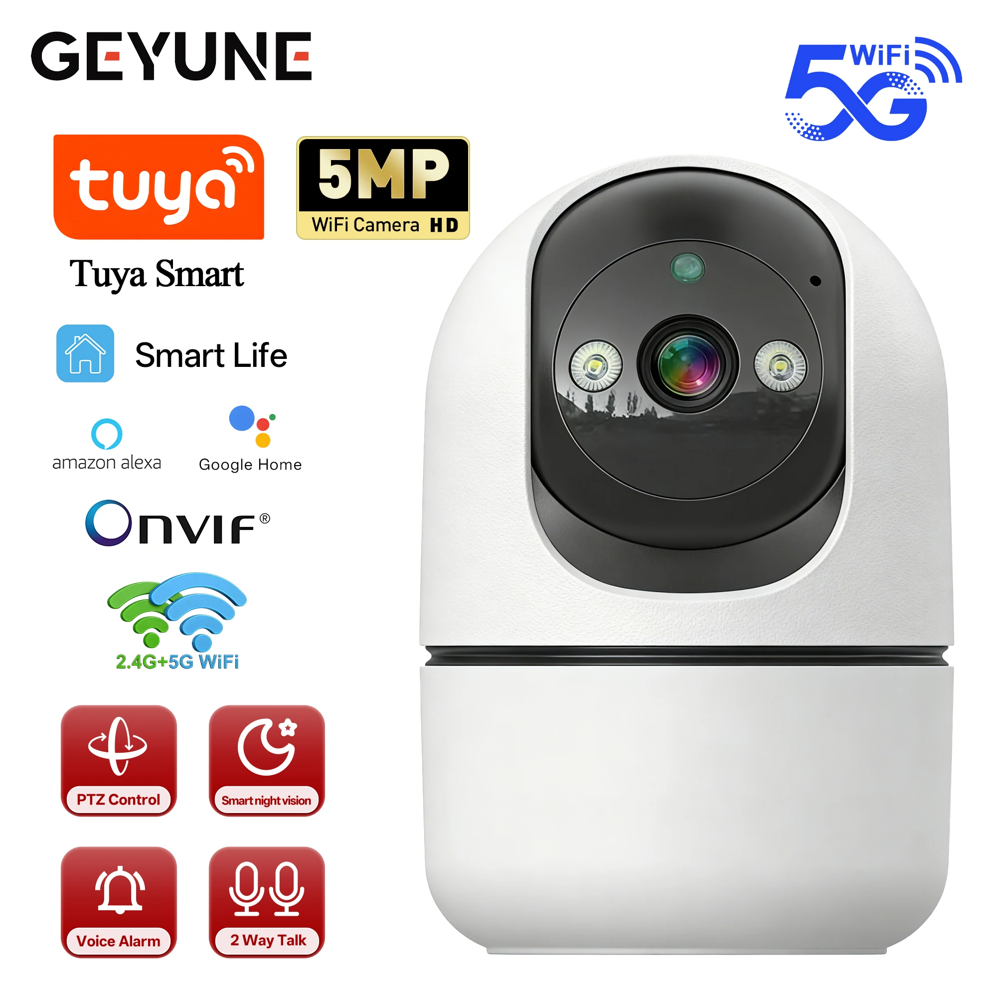 5mp Tuya 5G WiFi IP Camera Indoor Wireless Security Surveillance Camera Auto Tracking Baby Monitor IR Night Vision 6x Zoom Cam