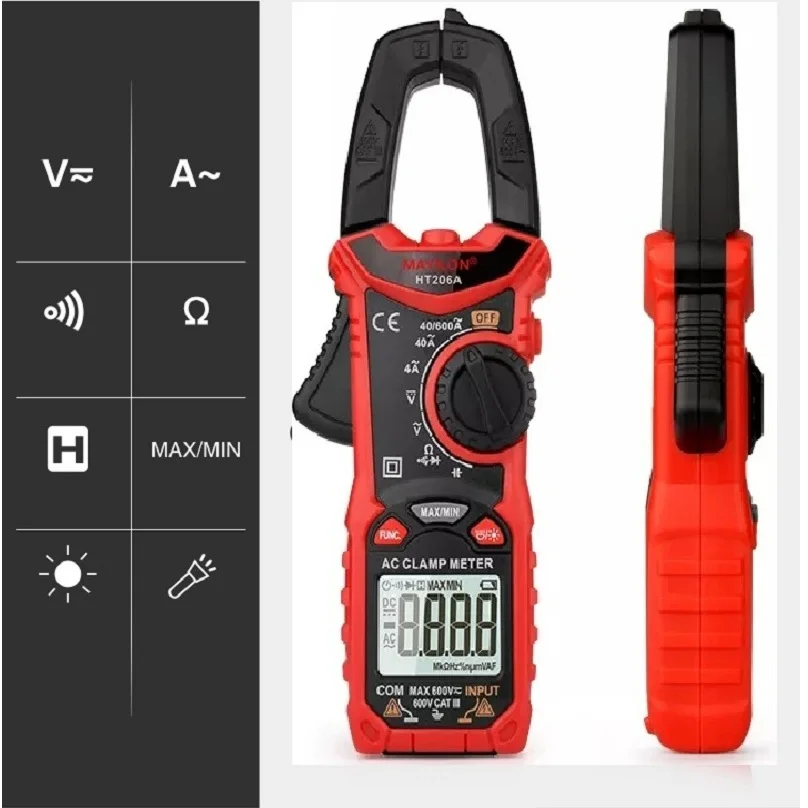 Mayilon HT206A HT206B HT206D 600A Digital Clamp Multimeter for Measuring AC/DC Voltage Current NCV Temperature Voltmeter