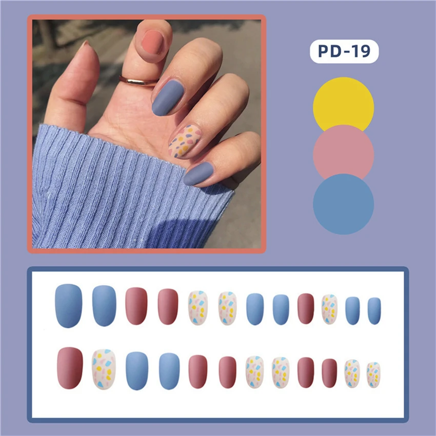 24Pcs/Set Tide Play Graffiti Fake Nail Art Adhesive French Wearing False Nails Full Coverage Artificial Removable Press on Nail