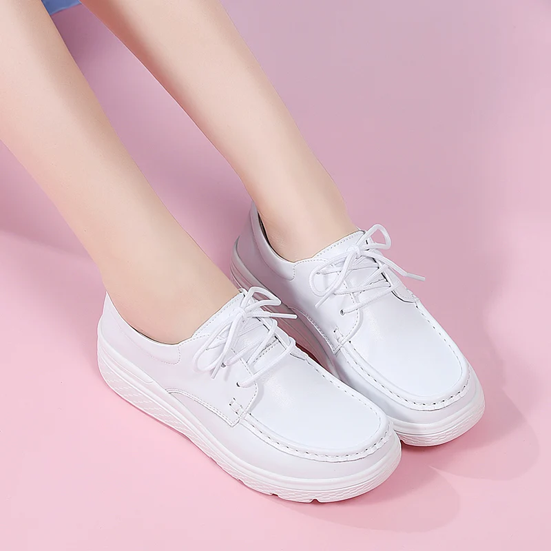 leather air cushion hospital nurse shoes women white comfortable soft breathable flat bottomed non slip single shoes