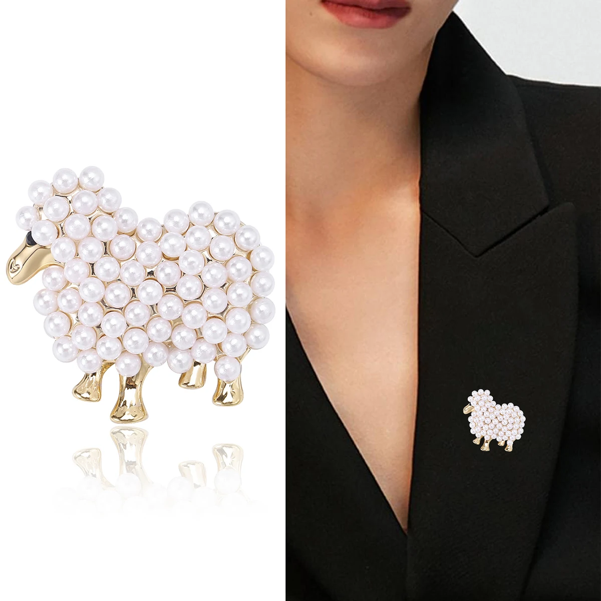 Beaut&Berry Luxury Pearl Sheep Brooches for Women Animal Pins Friends Party Gifts Jewellery Accessories
