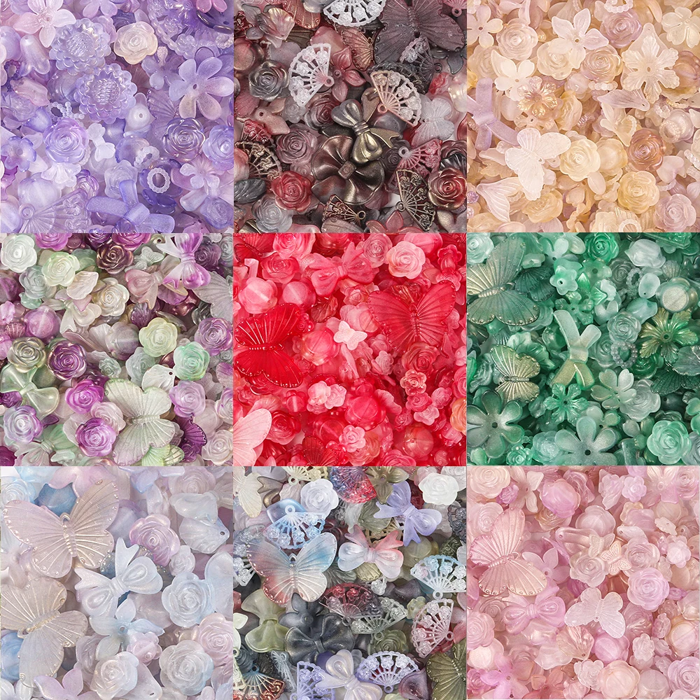 20g/lot Mixed Beads Matte Leaves Flowers Butterfly Acrylic Spacer Bead for Clothes Jewelry Making Beads DIY Bracelets Accessorie