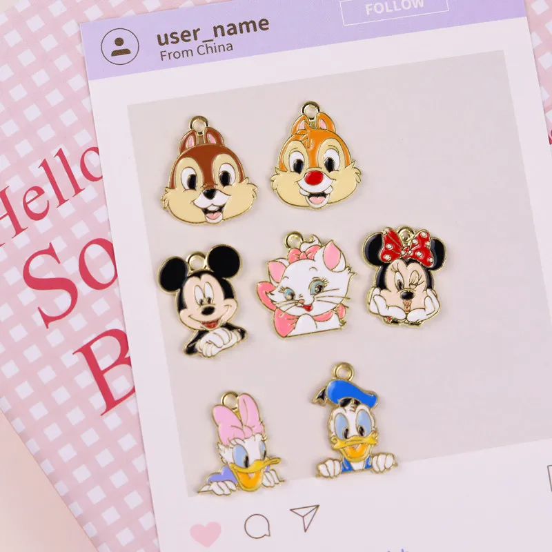 

Miniso Cute Mickey Mouse Donald Duck Diy Alloy Drop Oil Accessories Keychain Necklace Mobile Chain Bag Pendant