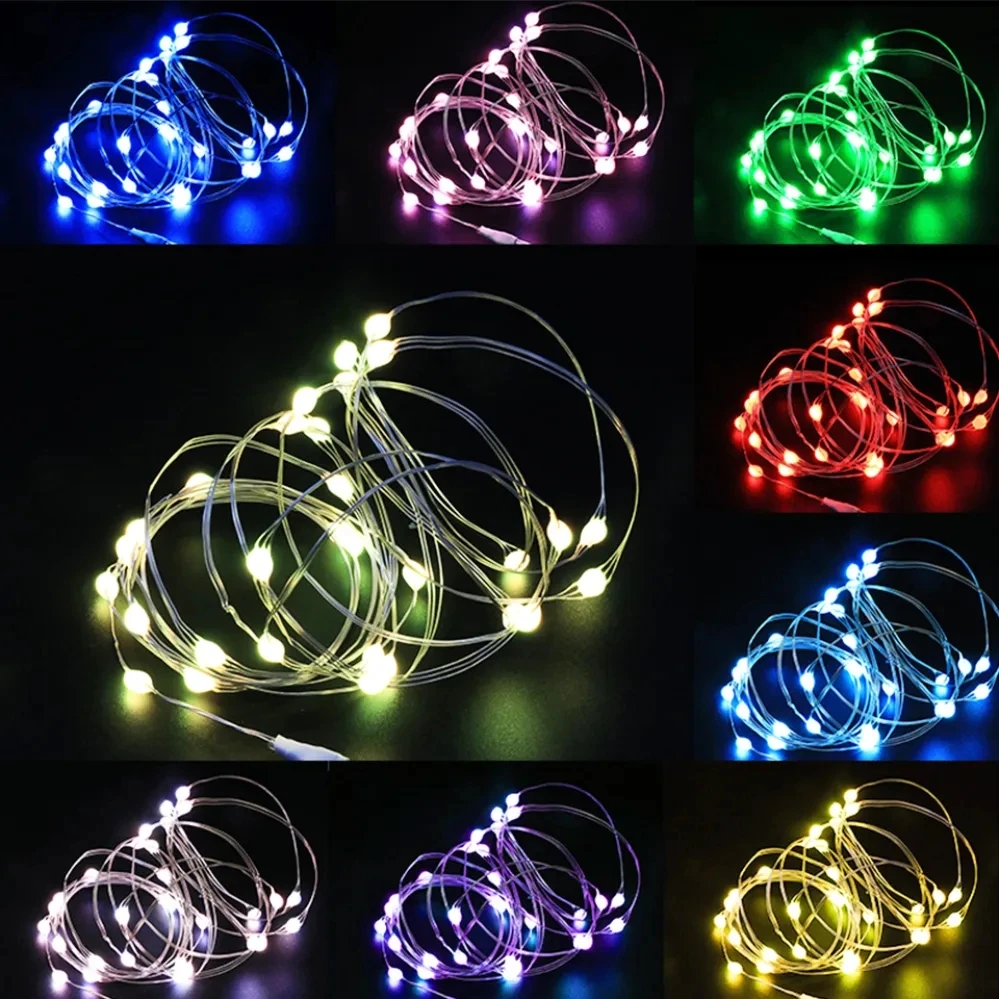 10Pcs Christmas Party USB LED Copper Wire String Fairy Light Strip Lamp Waterproof 100LEDs For Wedding Holiday Home Decoration