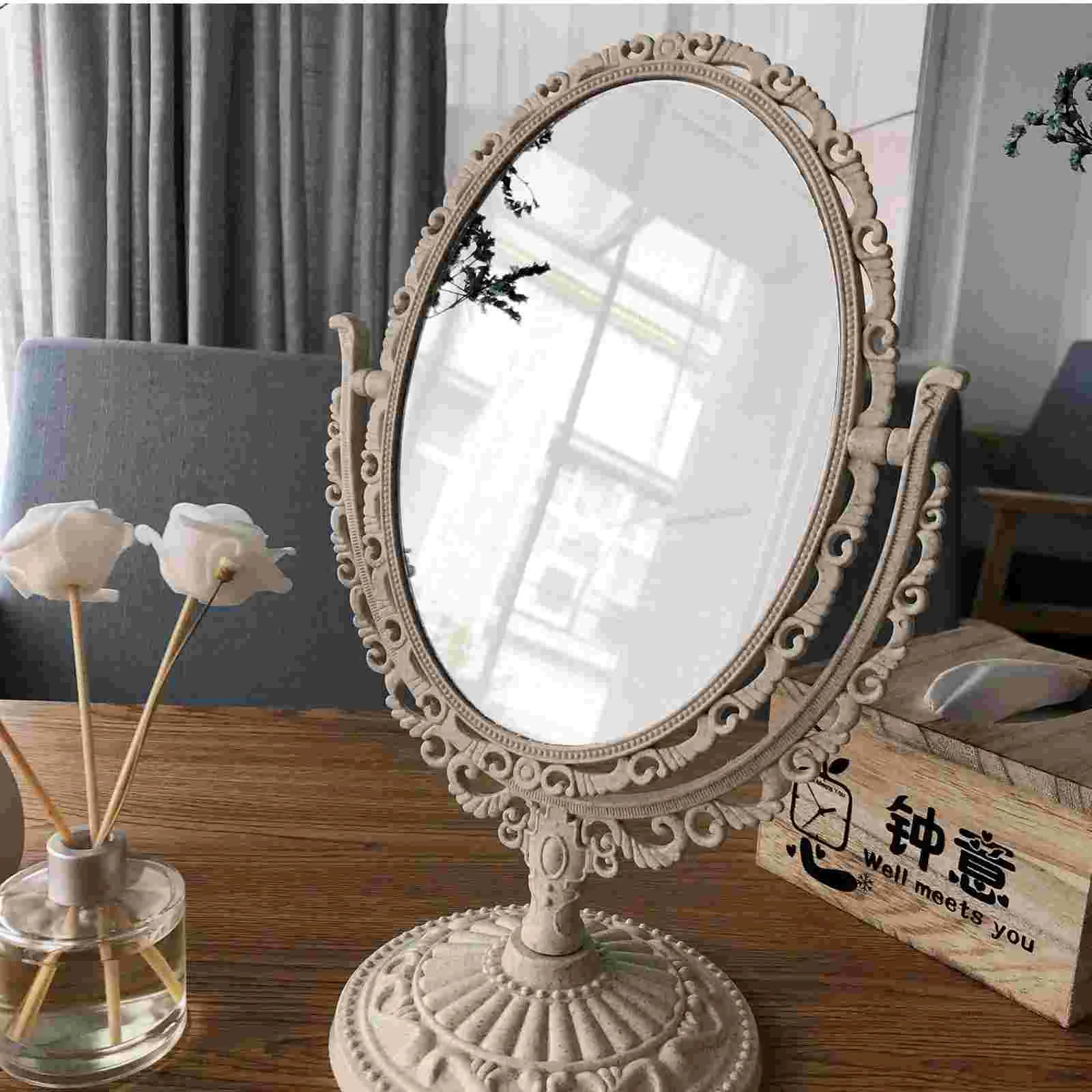 Retro Vanity Mirror Dresser Elegant Desktop Table Tabletop Swivel Makeup Vintage