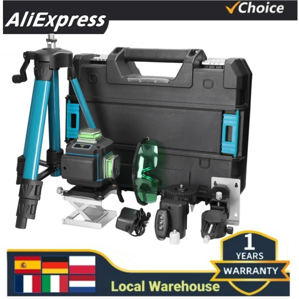 Livello laser 3D a 16 linee con supporto per treppiede regolabile in altezza 3 °   Strumento di