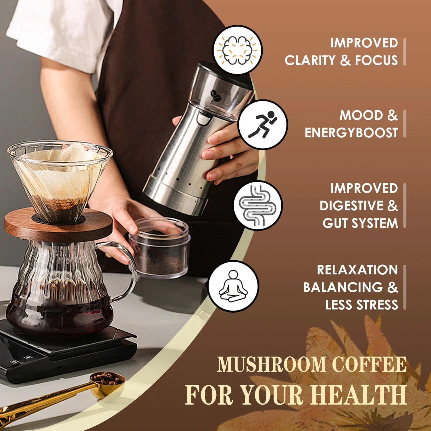 Mushroom Coffee Supplement - Helps with Energy, Stress Management, Focus, Immunity, Digestion and Antioxidant Support