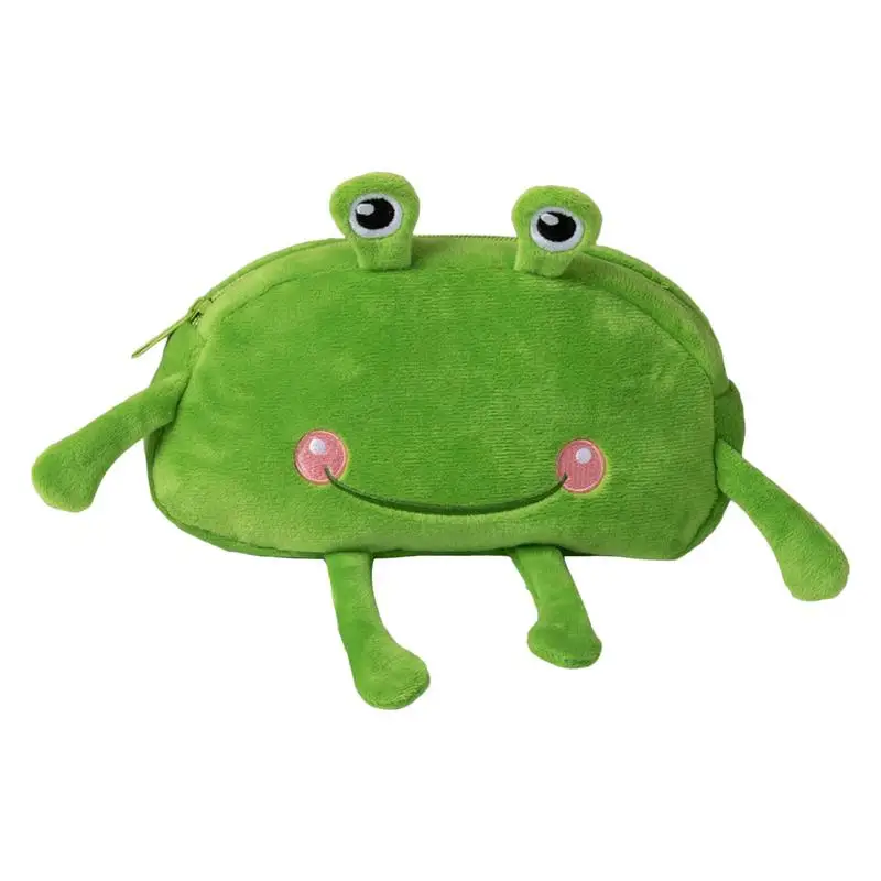 Frog Pencil Case Soft School Supplies Bag Plush Big Mouthed Frog Storage Bag With Zipper Cute Cartoon Theme Storage Organizer