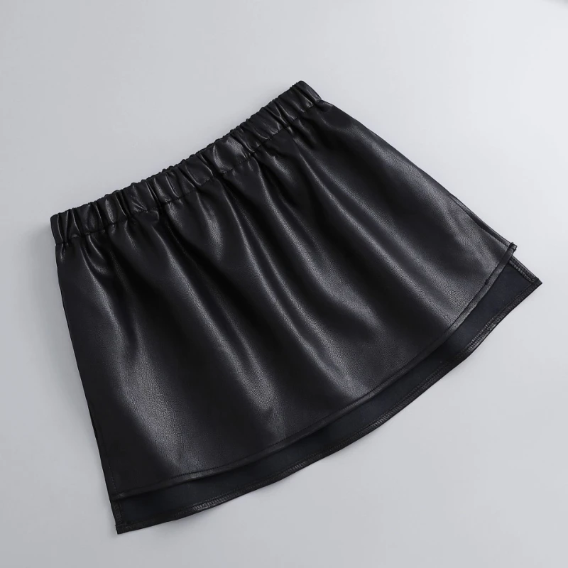 Autumn Winter Shirt Extender Fake Skirts for Womens PU Leather Detachable Undershirt Tail Blouse Hem Girls Mini Skirt Fake Hem