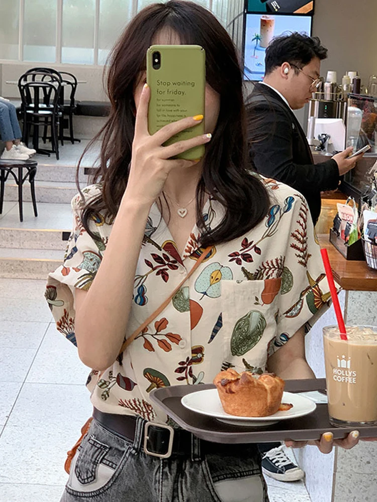 

Женская летняя свободная тонкая блузка из шифона с цветочным принтом, винтажная, в гонконгском стиле, повседневная, элегантная