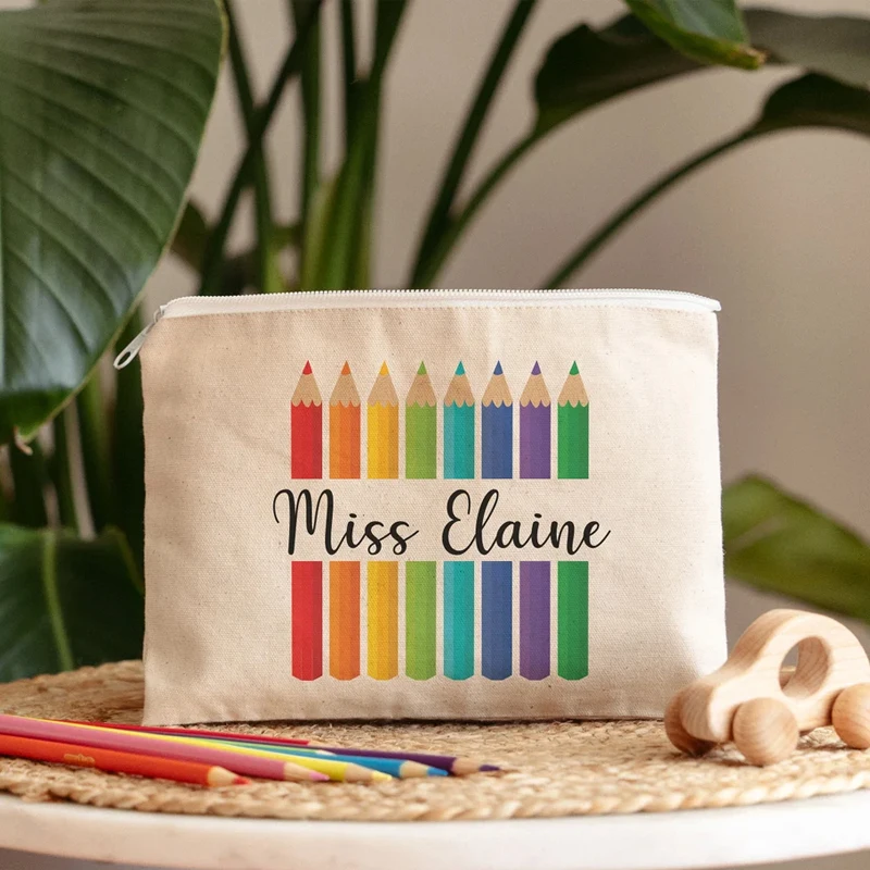 

Personalized Name Canvas Pencil Case Preschooler Zipper Pouch Birthday Gift Teacher School Supplies Back To School Appreciation