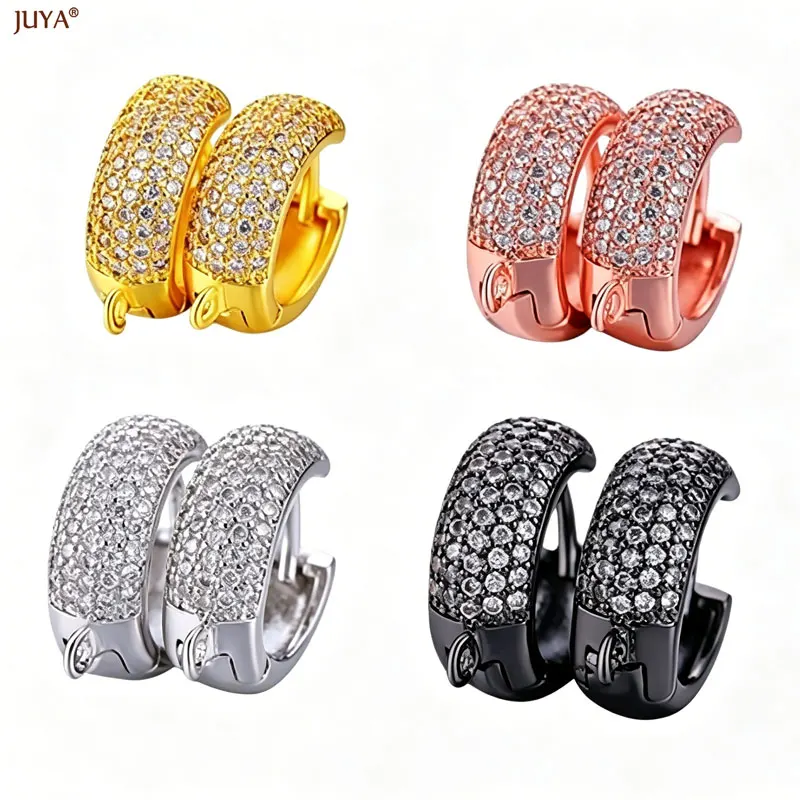 

1pair Earring Making Supplies,Luxury AAA Zircon Rhinestone Round Hoop Earring Hooks Clasps,Handmade DIY Jewelry Accessories