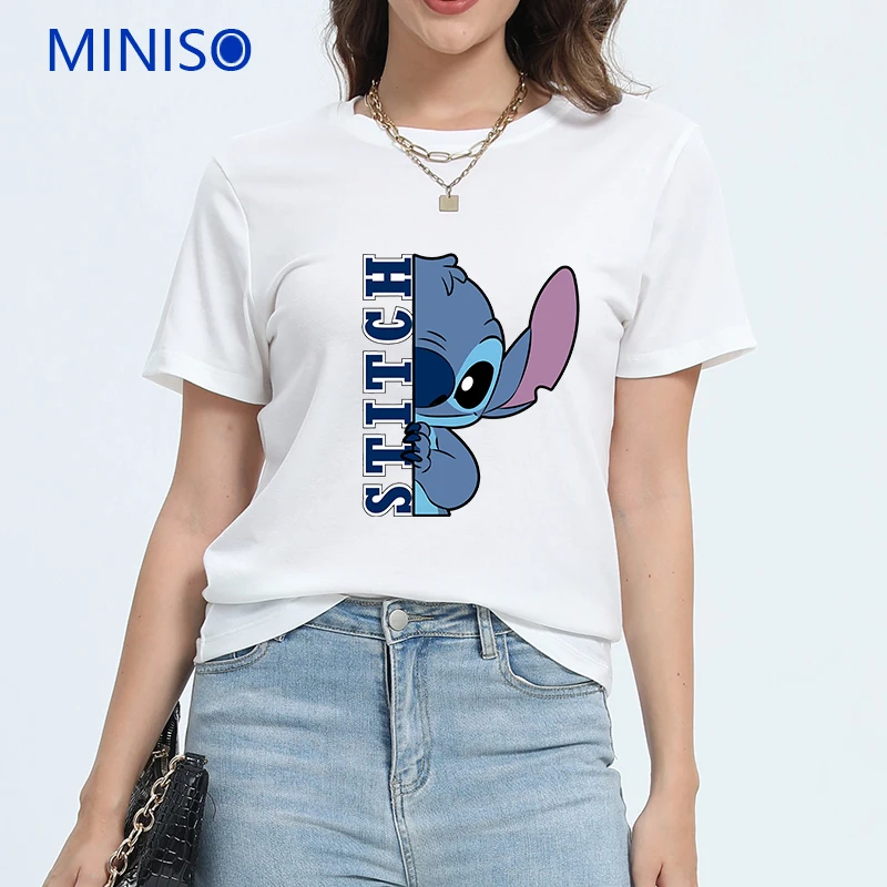 

Stitch Disney Vintage Classic Print Women's Crew Neck Cropped T-Shirt Spring And Summer Everyday Casual Wear 2025 New