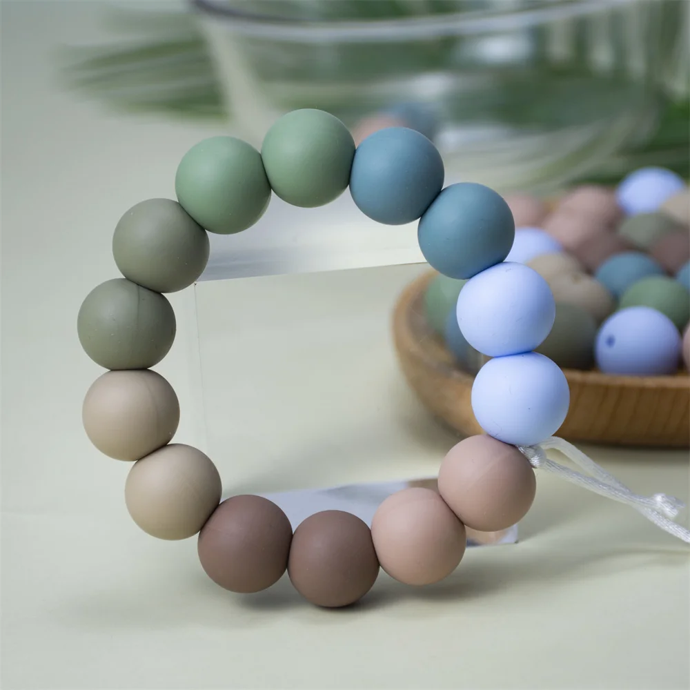 100 PCS 12-15 MM Round Silicone Beads Teething Nursing Pacifier Chain Sandy Colors Beads Food Grade BPA Free Perles Baby Teether